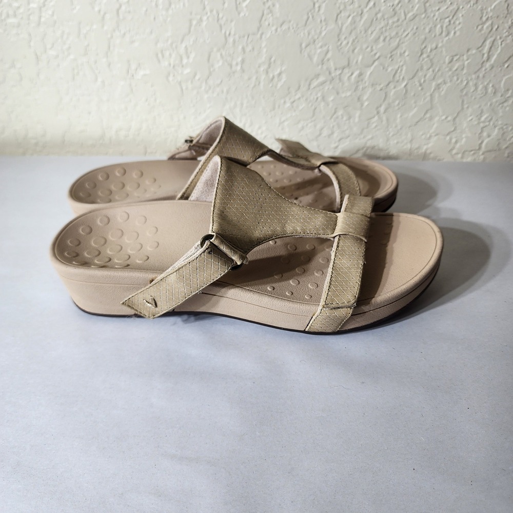 Vionic Ellie Tan Champagne Snake Embossed Slide Sandals Womens 10 Orthotic